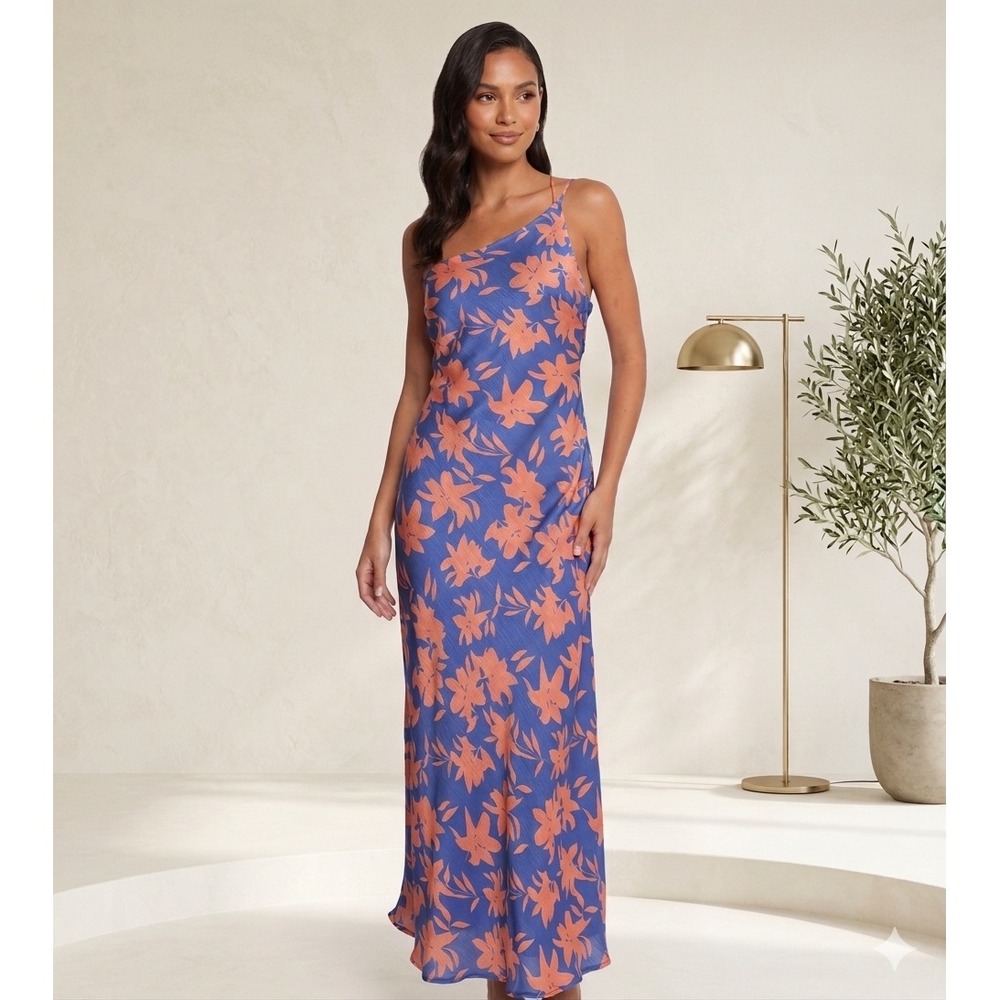 Petal & Pup Blue Maxi Dress with Orange Floral Print